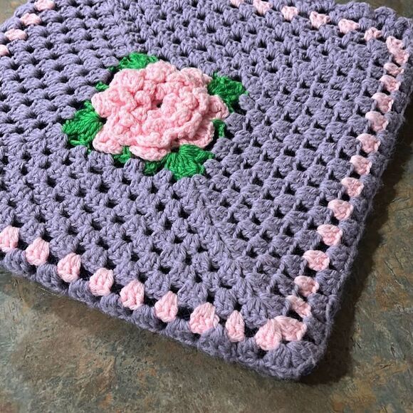 Granny Square Festival Mesh Lined Bag Purple and Pink Made in Spain - Picture 9 of 10
